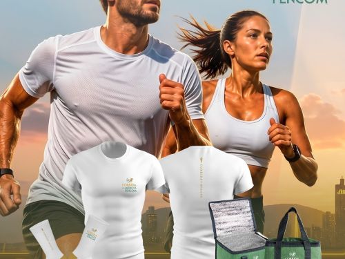 Foto do hit da corrida: blusa e meia branca, além da mochila térmica verde 