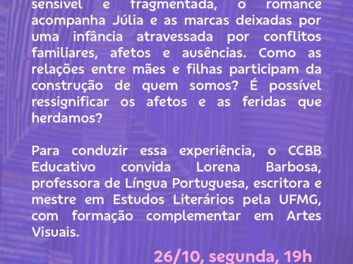 Foto descritiva do que se trata o livro e quem será a mediadora do evento 