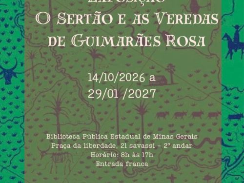 Foto descritiva informativa sobre a exposição:O Sertao e as Veredas de Guimaraes Rosa na biblioteca publica estadual 