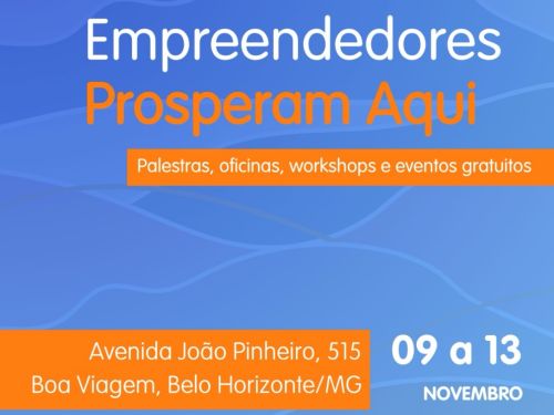 Foto descritiva com fundo azul e letras em branco e laranja contento a data para o evento e endereço