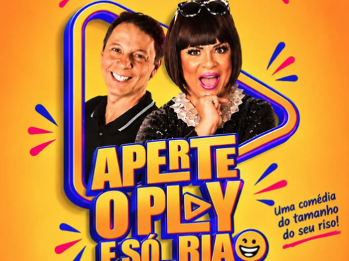 Foto de capa para o espetáculo "Aperte o play e só... ria" com Kayete e Carlos Nunes, no dia 17/10 as 20 horas no teatro Francisco Nunes 