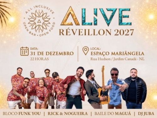 Foto de capa para o Reveillon 2027 no espaço Mariangelo com as atrações da noite