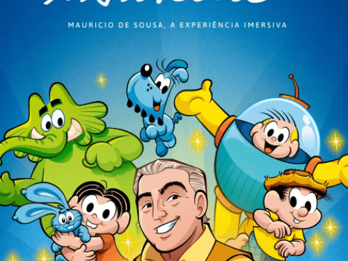 Foto de capa para a nova exposição no CCBB do Mauricio de Souza. Na foto o Mauricio e a turma da monica em forma de desenho