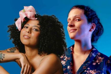 A foto mostra as ilustradoras lado a lado