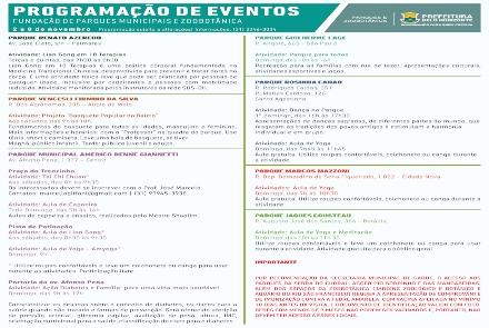 Programação Novembro/2019 - Eventos nos Parques e Zoobotânica