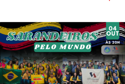 Imagem com um grupo de pessoas segurando bandeiras coloridas 