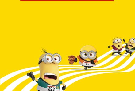 Imagem amarela, com titulo, data e local do evento. Bichinhos amarelos, com olhos arredondados correndo 