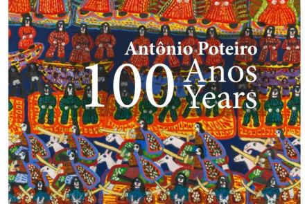 Imagem de um pintura do autor, ela e colorida com algumas pessoas pintadas, algumas em pé, outras em cima de animais 