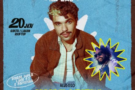 Cartaz oficial com a foto do artista Marcelo Tofani, fundo azul e informações do evento.