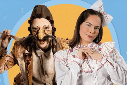 Imagem de uma mulher e um homem, ambos caracterizados do personagem