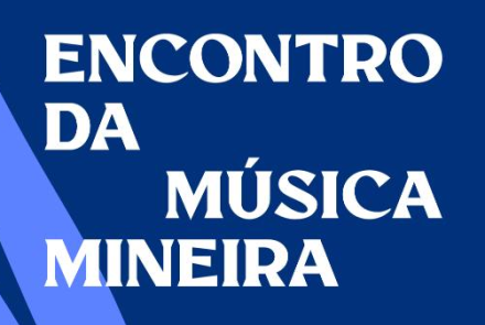 Fundo azul com escrito em letras brancas: ENCONTRO DA MÚSICA MINEIRA