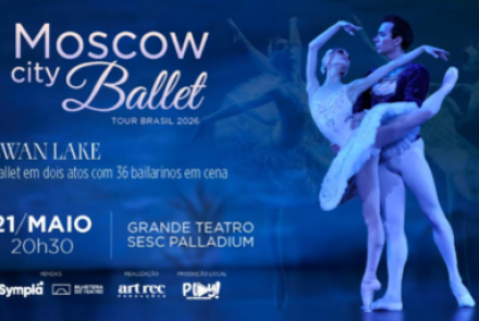 Cartaz divulgação na cor azul, com a fotografia de dois bailarinos.