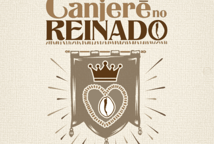 Imagem de fundo claro, com o nome do projeto em destaque e um desenho de uma bandeira com um búzios ao meio, e uma coroa em cima