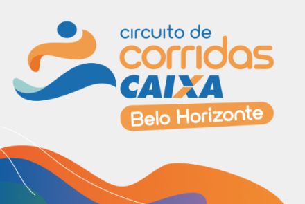 Imagem com as cores azul, verde , laranja e roxo, com o nome da corrida em destaque 