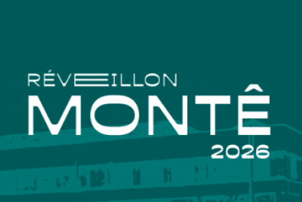 Imagem da cor azul, com um prédio desenhado atras, e o nome do evento