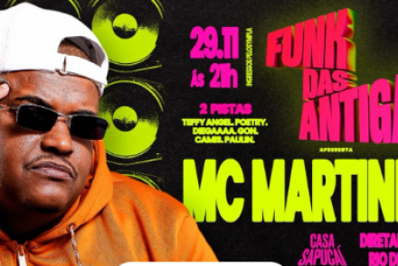 Imagem de um homem com óculos, boné e uma blusa laranja, ao lado o nome do evento, local e data.