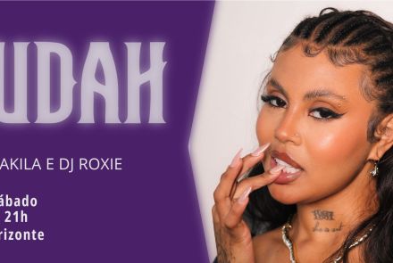 Cartaz divulgação com a foto da cantora Budah, metade da imagem é roxa com o nome “Budah” e informações do evento em Belo Horizonte.