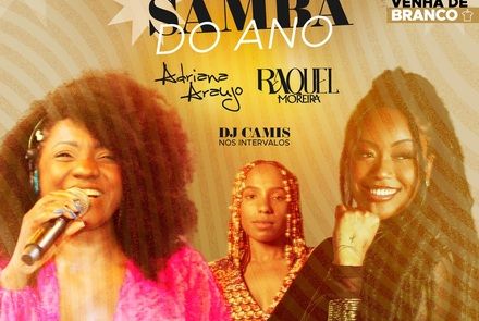 Flyer de divulgação com imagem das artistas, texto informa o evento.