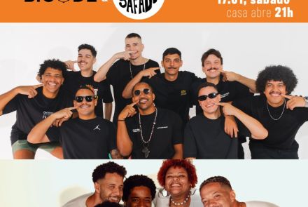 Flyer de divulgação com imagem dos artistas