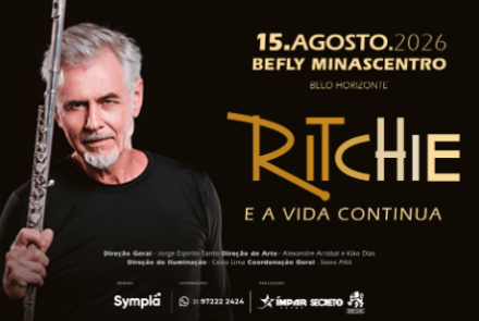 Imagem com o fundo preto, com um homem do lado esquerdo, e do lado direto o nome, local e data do evento.