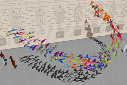 Imagem de vários pássaros coloridos em uma mesma direção 