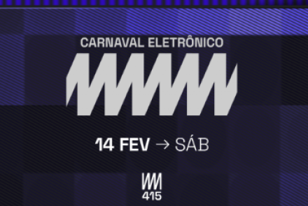 Imagem de fundo roxo, com o nome e data do evento 