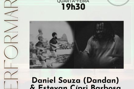 Flyer de divulgação performare, ao centro imagem em preto e branco, texto informa o evento.