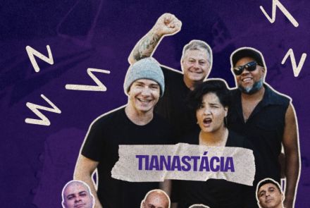 Flyer de divulgação das atrações com fundo roxo e imagens ilustrativas