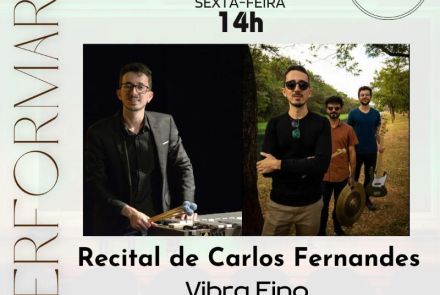Flyer de divulgação com imagem do artista Carlos fernandes e do trio Vibra Fino