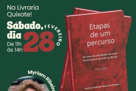 Flyer convidativo do lançamento do livro mostrando a capa, a foto da autora, dia, data e local do lançamento 
