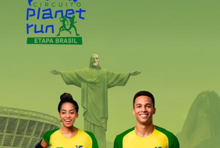 Foto de capa do evento contendo um homem e uma mulher correndo com a blusa do evento