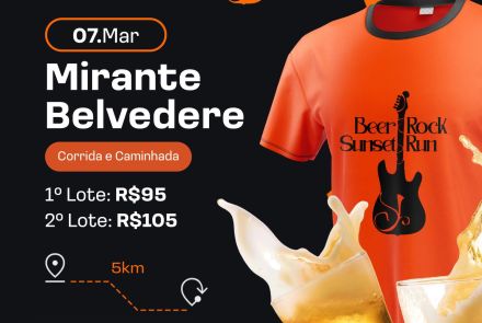 Foto de capa da corrida contendo informações da data, local, horario juntamente com a imagem oficial da blusa 