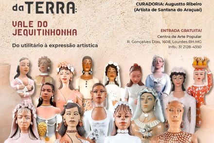 Foto informativa sobre a exposição "a imaginação que nasce da Terra", com data, horário e local da exposição 