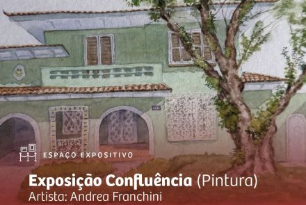 foto convidativa para a exposição Confluência, contendo local e data para o evento 