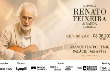 Flyer oficial de divulgação do evento: Renato Teixeira - 80 anos de carreira
