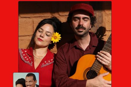 Foto de capa de divulgação contendo informações como data, local e horário do evento, além de foto dos artistas 
