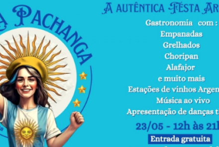 Cartaz ilustrativo de divulgação da festa La Pachanga - A autêntica festa Argentina