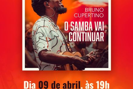 Foto de capa convidativa para o lançamento do albúm "o samba vai continuar" do artista Bruno Cupertino