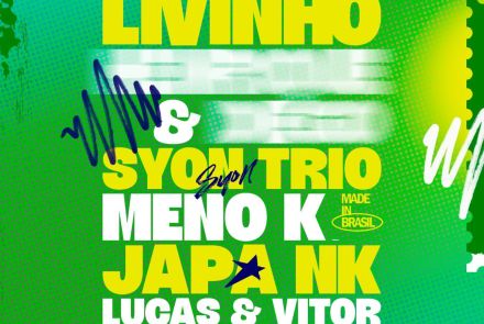 Divulgação do line up do evento Carna Copa com fundo verde e texto com as atrações 