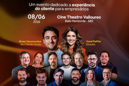 Foto de capa do evento "Seu Cliente Experience" contendo infromações como data e local do evento, além da foto dos palestrantes