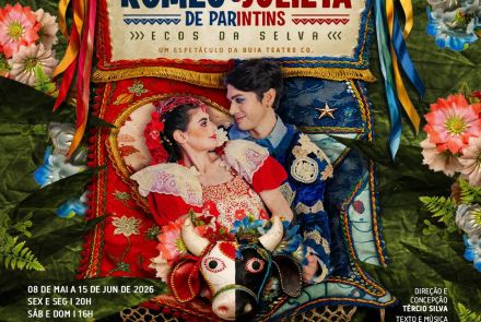 Foto de capa de divulgação do espetáculo Romeu e Julieta com os atores principais 