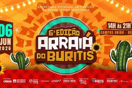 Logomarca com a divulgação do evento da sexta edição Arraial do Buritis