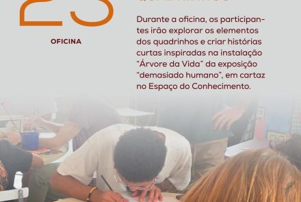 Foto de capa de divulgação para a ofcinal "Fauna em Quadrinhos" no Espaço do Conhecimento UFMG