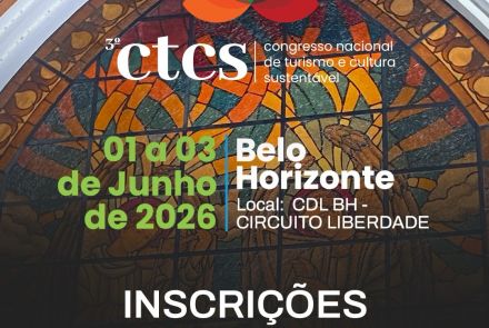 Foto de capa convidativa para o 3º Congresso Nacional de Turismo e Cultura Sustentável,, contendo informações como data e local do evento
