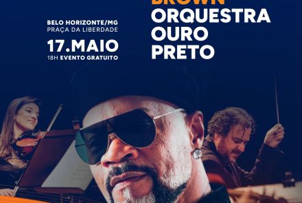 Flyer oficial de divulgação do evento: Carlinhos Brown e Orquestra Ouro Preto 