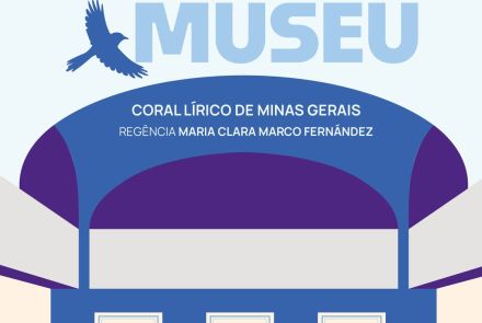 Foto de capa em tons de azul, com a representação de um teatro e pássaros voando 