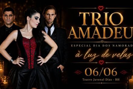 Foto de capa do Trio "Amadeus" com data, local e horario para o evento 