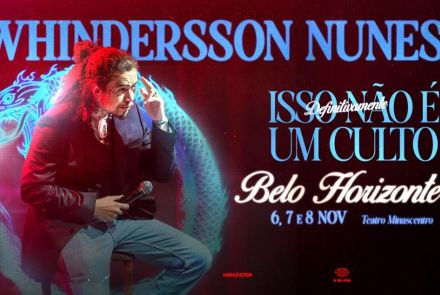 Foto de capa para o show do artista Whinderson Nunes "Isso Definitivamente não é um Culto" nos dias 6,7 w 8 de novembro, no Minascentro 