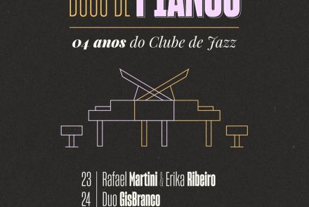 Foto de capa para a comemoração dos quatro anos do Clube de Jazz, contendo o nome dos artistas do dia 23 a 25 de julho 