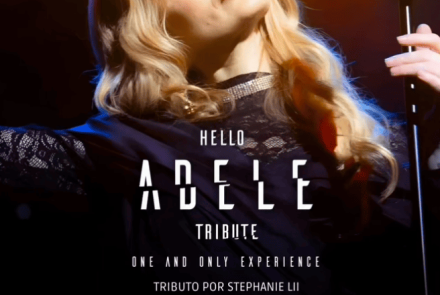 Foto de capa para o show a tributo de Adele, com a foto da cantora Stephanie Lii no centro, data e local para o evento